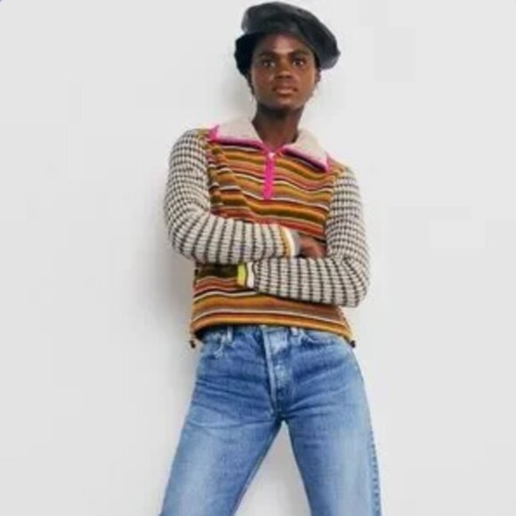 Andersson Bell Striped Chenille Fleece Crochet Quarter Zip Sweater (sz M) - Picture 2 of 12